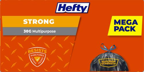 Hefty Strong 30 Gallon Trash_Bags, Large Trash-Bags 30 Gallon Size, Durable Drawstring Enclosure, Resists Punctures, Leaks, and Tears, Black, Unscented, 56 Bags (Pack of 3) - size: 56 Count (Pack of 3)