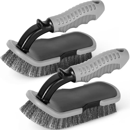 DecorRack 2 Pack Cleaning Brush, Heavy-Duty Scrub Brush with Ergonomic Handle for Floors, Tiles, Bathtubs, Grout, Decks, and Outdoor Surfaces (Gray, 2 Pack) - color: Gray