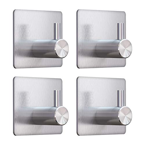 VIS'V Adhesive Towel Hooks, Waterproof Shower Wall Stick on Hooks, 2 Extra Adhesive Strips, Silver, 4 Pcs - color: Silver