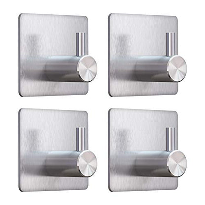 VIS'V Adhesive Towel Hooks, Waterproof Shower Wall Stick on Hooks, 2 Extra Adhesive Strips, Silver, 4 Pcs - color: Silver