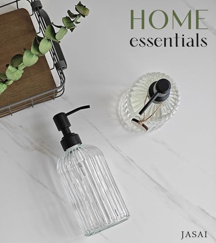 JASAI 18Oz Simple Glass Soap Dispenser with Black Rust Proof Pump,Refillable Kitchen soap Dispenser with Vertical Stripe, Bathroom Soap Dispenser for Dispense Hand soap, Dish Soap, Lotion. - color: Clear-black Pump, size: 1 Pack