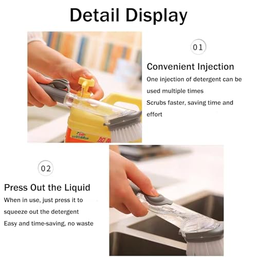 Soap Dispensing Dish Brush with Holder, Kitchen Pot Pan Scrub Brush Set with Replaceable Brush Head, Sink Cleaning Brush with Storage Tray (3-piece Brush Head Set) - color: 3-piece Brush Head Set