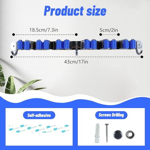 Tefola Broom Holder, Wall Mounted Organizer, Broom Mop Holder Tidy Organizer, Mop and Broom Holder Self Adhesive, Stainless Steel Broom Holder Wall Mounted for Brush Mop and Broom Tool Storage