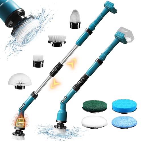 Electric Spin Scrubber for Makita 18V, Cordless Shower Cleaner with Free Adjustable Extension Arm, 1000RPM Clean Brush Waterproof w/ 8 Replaceable Heads for Tile Tub Kitchen Floor (NO Battery)