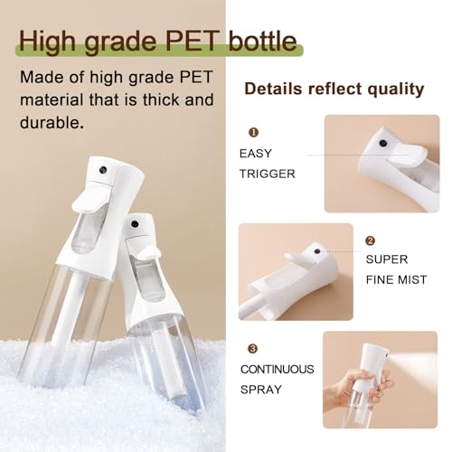 Fine Continously Mist Spray Bottle (10.1oz/300ml) for Body moisturizer Hair styling Cleaning Garden plant care etc.,Hair Mister Misting Continuous Mist Spray Bottle,2Pcs (Black+White) - color: Black+White