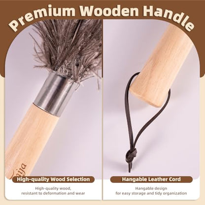 2 Pack Ostrich Feather Dusters with Wooden Handle, 13.5 inch Natural Fluffy Feather Dusters for Dusting Home, Car, Delicate Surfaces, Reusable Soft Cleaning Tools for Ledges, Blinds - color: 13.5in-brown