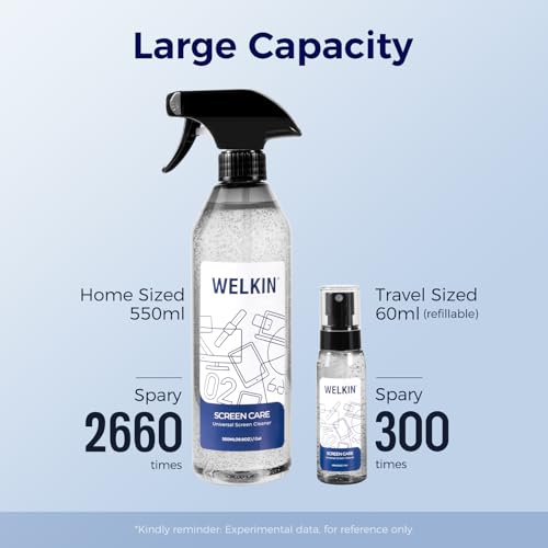 WELKIN Screen Cleaner Spray Kit (550ml + 60ml) - Cleaning Gel for TV, Laptop, Computer, Phone Touchscreen -2 Sprayers，1 Microfiber Cloth & 1 Glass Wipe - size: Gel Kit
