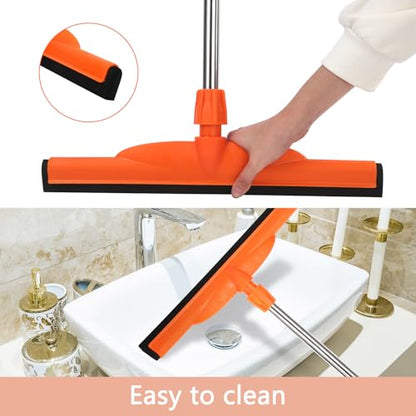 Floor Squeegee Broom 62.2" Adjustable Long Stainless Steel Handle 17.2" | EVA Double-Layer Foam Blade Multi-Purpose for Bathroom, Deck, Window Cleaning(Orange)
