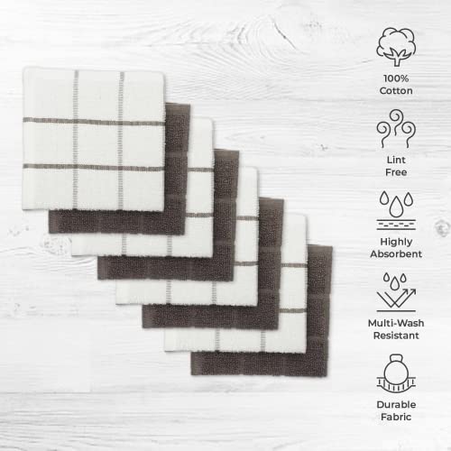 100% Cotton Terry Dish Cloth & Dish Towel, 8 Pack, Super Soft and Absorbent Kitchen Towels, Perfect for Kitchen Cleaning and Dish Washing (Grey (Solid and Checks) 8 Pack) - color: Grey (Solid and Checks) 8 Pack