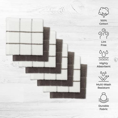 100% Cotton Terry Dish Cloth & Dish Towel, 8 Pack, Super Soft and Absorbent Kitchen Towels, Perfect for Kitchen Cleaning and Dish Washing (Grey (Solid and Checks) 8 Pack) - color: Grey (Solid and Checks) 8 Pack