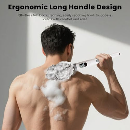 WJX Electric Body Brush with Replaceable Heads – Rechargeable, Waterproof, 2-Speed Adjustable Back Scrubber for Shower (Cloud White) - color: Cloud White