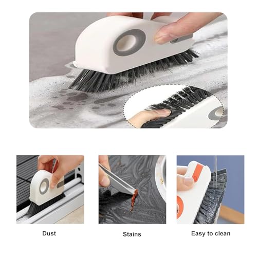 2 in 1 Groove Cleaning Brush Window Track Cleaning Tools, Multifunction Crevice Brush with Hard Bristle and Hidden Scraper, Kitchen Brush Window Track Cleaner for Sliding Door Track, Sill (Grey) - color: Gray