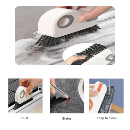 2 in 1 Groove Cleaning Brush Window Track Cleaning Tools, Multifunction Crevice Brush with Hard Bristle and Hidden Scraper, Kitchen Brush Window Track Cleaner for Sliding Door Track, Sill (Grey) - color: Gray