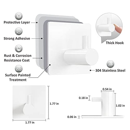 VIS'V Adhesive Towel Hooks, Waterproof Shower Wall Stick on Hooks, 2 Extra Adhesive Strips, White, 4 Pcs - color: White