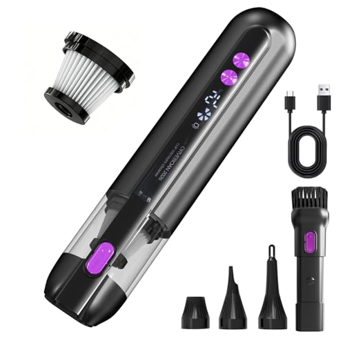 Handheld Cordless Car Vacuum Cleaner 15000Pa, 3-in-1 Portable Vacuum with LED Light,LED Display & Washable HEPA Filter,USB-C Rechargeable, up to 30-Min Runtime for Car, Home, Desk & Pet Hair(black) - color: Black