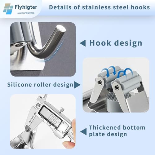 10 Pack Heavy Duty Mop and Broom Holder Wall Mount, No Drill Self Adhesive Stainless Steel Hanger with Hooks, Anti-Slip Tool Organizer for Bathroom, Kitchen, Garage, Laundry Room (10, Silver) - color: Silver-10