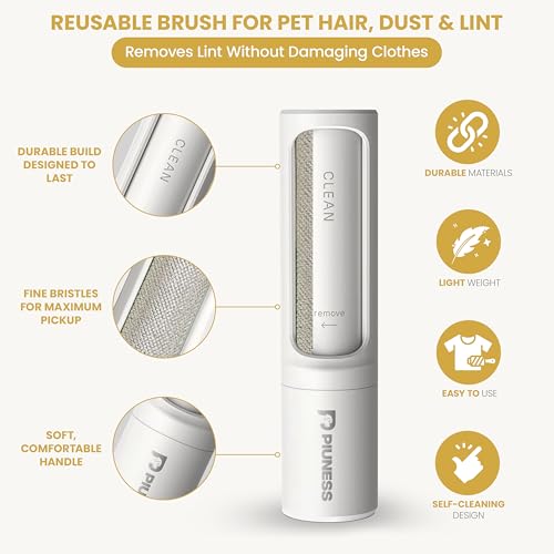 Pet Hair Remover Roller – Reusable Lint Roller for Cat & Dog Hair on Furniture, Couch, Carpet, Car & Bedding – Portable, Eco-Friendly - color: White
