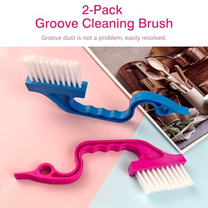 Window Track Cleaning Brush Set - 2 Pack Window and Door Track Cleaning Tools with Ergonomic Handle for Precision Cleaning, Blue and Pink
