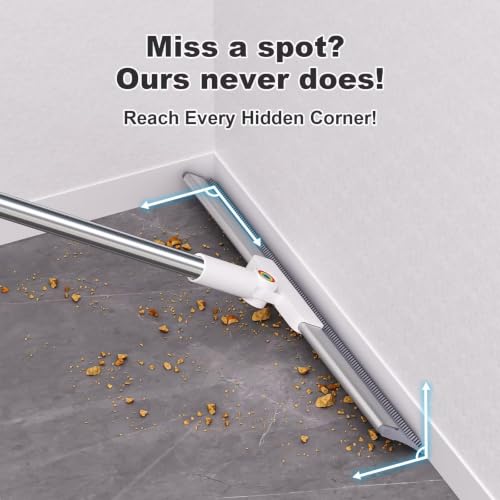Squeegee Broom for Floor, 18 Inch Heavy Duty with Rubber Scrubbing Teeth, 2-in-1 Silicone Broom for Pet Hair, Dust and Water, 61 Inch Long Handle (15.7in) - size: 15.7in