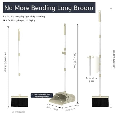 Broom and Dustpan Set, 52-Inch Adjustable Long Handle with Self-Cleaning Comb Teeth, Flexible TPR Lip and Foot-Assisted Fold-Up Dustpan for Home, Kitchen, Office and Apartment, Gray Yellow - color: Gray Yellow
