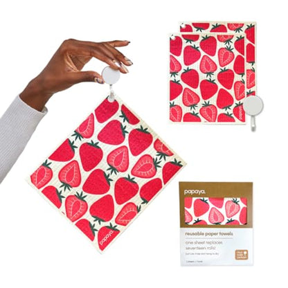 Papaya Reusable Paper Towels, Premium Swedish Dishcloths with Hook, Non-Scratch Reusable Paper Towel, 1 Sheet Replaces 17 Rolls - 2 Sheets, 1 Hook - color: Strawberry Blonde