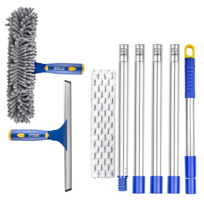 Professional Window Cleaning Squeegee Kit, 7.15 Ft High Reach Cleaner Tool, Rotatable Window Washing Equipment with Extension Pole for Indoor/Outdoor Window, Glass, Car, 1 Blade 2 Scrubber