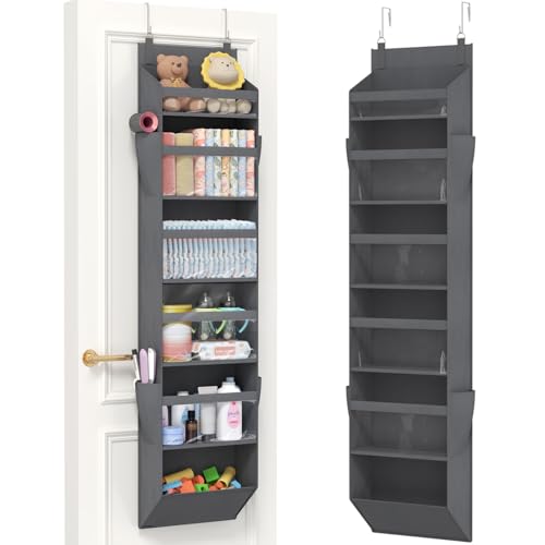 Lifewit 1 Pack Over the Door Organizer, 6 Section Clear Window Hanging Storage with 4 Side Pockets, Sturdy Anti Tilt 40 lbs Load Behind Door for Closet, Bedroom, Bathroom, Nursery, Dorm, Dark Gray - color: Dark Gray, size: 6 section