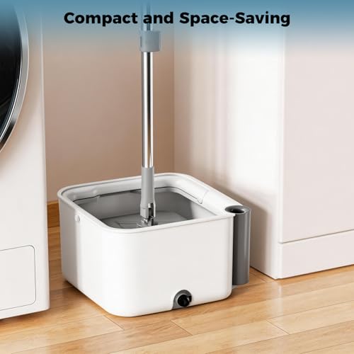 Masthome Spin Mop and Bucket with Wringer Set, Clean Dirty Water Separation, 360° Rotating Floor Mop with Adjustable Stainless Steel Handle, Reusable Pads for Hardwood Tile Laminate Home Cleaning - color: Grey-large