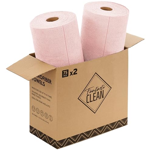 Fantasticlean Microfiber Cleaning Cloth Roll -150 Pack, Tear Away Microfiber Towels, 12" x 12", Reusable, Washable, Ultra Absorbent Dishcloth for All-Around Cleaning Supplies (2 Rolls of Pink) - color: Pink, size: 150 pack