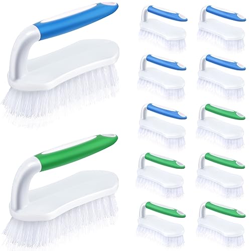 Lallisa 12 Pcs Scrub Brush for Cleaning with Handle Comfortable to Grip Heavy-Duty Flexible Stiff Bristles Scrubber Brushes Bulk for Shower Bathroom Carpet Kitchen Floor Tiles (Blue,Green) - color: Blue, Green