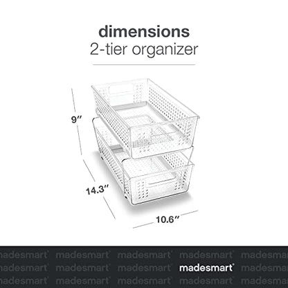 madesmart 2 Tier Organizer, Under Cabinet Storage with Pull Out Sliding Drawers, for Cleaning Supplies, Undersink Storage, Sponges, Bottles & Bath, Adjustable Dividers & Pull Out Baskets, Clear