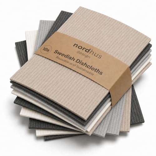 Nordhus Design Swedish Dishcloths, Dark Gray, Grey, White, Beige 10-Pack, Reusable, Washable Cellulose Cotton Kitchen Cloths - Replace Paper Towels, Wipes, Sponges, Dish Rags - color: Neutral Mix