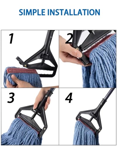 Matthew Residential&Commercial Mop 2 Set&2 Replacement Heavy Duty Industrial Mops w/Adjustable Side-Gate Handle(Quick-Change Gripper) Looped-End String Wet Cotton Mop for Home,Office,Warehouse