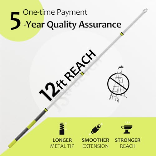 【Upgrade Anti Rotation 】 20FT High Reach Duster Kit,Lightweight Aluminum Alloy Extension Rod,5-Piece Set,210° Steering Head Clean Various Angle,for Cleaning Ceiling,High Wall - size: 12FT