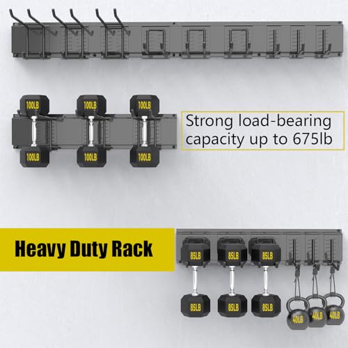 49.5" Garage Tool Organizer Wall Mount, 500lbs Tool Storage Organizer with Adjustable Sliding Hooks, Heavy Duty & Anti-Rust Garden Tools Storage Rack for Hanging Rake Broom/Mower/Snowboard - size: 49.5inch