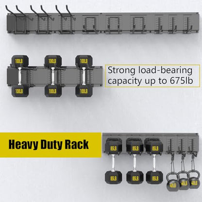 49.5" Garage Tool Organizer Wall Mount, 500lbs Tool Storage Organizer with Adjustable Sliding Hooks, Heavy Duty & Anti-Rust Garden Tools Storage Rack for Hanging Rake Broom/Mower/Snowboard - size: 49.5inch