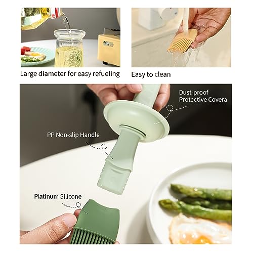 Oil Dispenser with Brush - Glass Olive Oil Dispenser for Kitchen, 3 IN 1 Oil Dispenser Bottle with Silicone Basting Brush for Cooking Vinegar Sauce BBQ Grill Frying (Green/White) - color: Green/White, style: 2 Pack