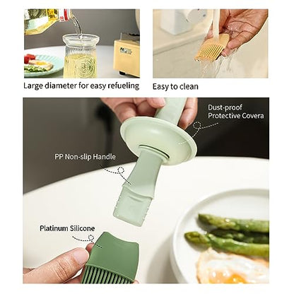 Oil Dispenser with Brush - Glass Olive Oil Dispenser for Kitchen, 3 IN 1 Oil Dispenser Bottle with Silicone Basting Brush for Cooking Vinegar Sauce BBQ Grill Frying (Green/White) - color: Green/White, style: 2 Pack
