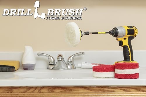 Drill Brush - Drill Attachment - Bathroom - Power Scrubber Pads - Cleaning Pads - Bath - Shower Door - Scouring Pad Kit - Bath Mat - Bathroom Sink - Shower Cleaner - Vinyl Flooring - Scrub Pads - color: 3X White Pads 3X Red Pads