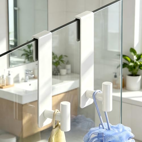 Shower Door Hooks, Heavy Duty Rack Hooks for Robe, Stainless Steel Robe Towel Hooks for Bathroom, Fits Frameless Glass Shower Doors up to 3/8" (10mm) Thick (White, 2 Pack) - color: White, size: "T" Shape- 2 Pack