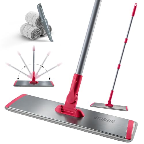 JOYMOOP 18 Inch Dust Mop for Hardwood Floors, Heavy Duty Industrial Wet Dry Mops with Telescopic Handle, Includes 3 Microfiber Mop Pads - Red-Grey