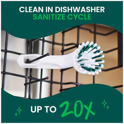 Scotch-Brite Handy Brush, Small and Durable Dish Brush with Handle for Scrubbing Hard-to-Reach Cookware, Tubs, Sinks, Car Tires, and More without Scratching, Antimicrobial, and Rinses Clean