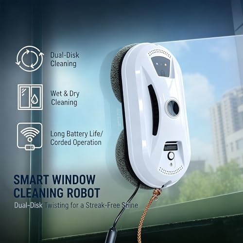 Automatic Smart Window Cleaning Robot, 2800pa Dual Suction for Streak-Free Shine, Drop Protection & 3 Cleaning Modes with Auto Path Planning, Window Cleaning Robot for High-Rise (White)