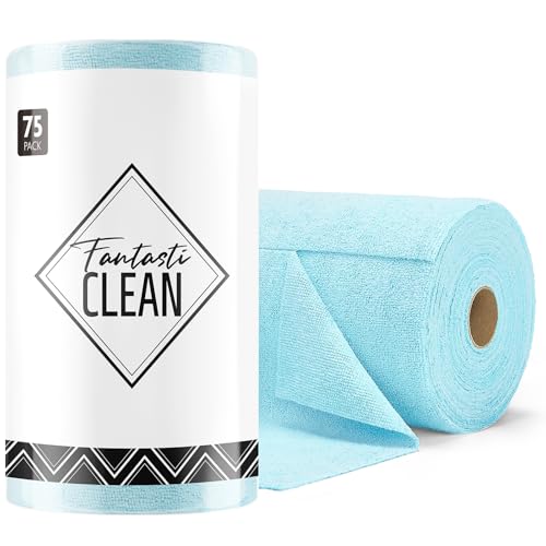 Fantasticlean Microfiber Cleaning Cloth Roll -75 Pack, Tear Away Microfiber Towels, 12" x 12", Reusable, Washable, Scratch Free, Ultra Absorbent Dishcloth for All-Around Cleaning Supplies (Blue) - color: Blue, size: 75 pack