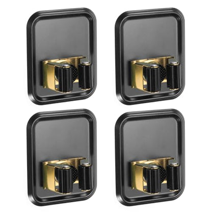 uxcell 4pcs Mop Broom Holder Wall Mount, 304 Stainless Steel Mop Broom Organizer Storage Rack, Self Adhesive Broom Hanger for Bathroom, Laundry Room, Black - color: Black