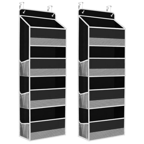 SpaceHacks 2 Pack Over The Door Organizer, Hanging Storage Organizer with Clear Window, 40lb Ultra Sturdy Large Capacity Room Organizer for Pantry Laundry Bathroom Nursery Closet (Black) - color: Black, size: 2 Pack 4-Tier