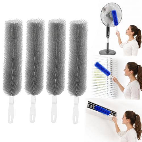 Fan Cleaning Brush, Bendable Microfiber Duster, Ultimate Dust Cleaning Brush, Reusable Microfiber Head for Air Conditioning Shutters, Ceiling Fan Blades, Air Vents, Curtains, Cars (4Pcs Gray) - color: 4pcs Gray