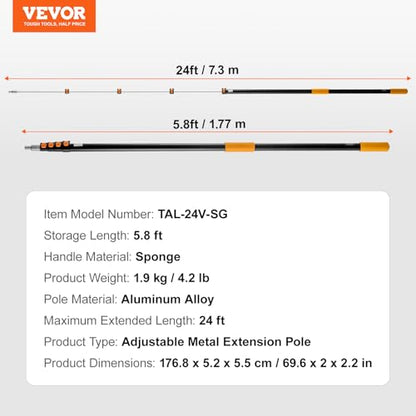 VEVOR Telescopic Extension Pole, 6-24 FT Multi-Purpose Extension Pole, Sturdy Aluminum Alloy Paint Extendable Pole with Flip-Lock Design, Telescopic Pole for Painting, Dusting and Cleaning - style: 6-24 FT