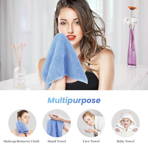 8 Pack Makeup Remover Cloth,13x7 Inch Reusable Makeup Remover Towels, Ultra Soft Microfiber Face Cloth Reusable Facial Washcloths, Blue - color: Blue