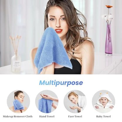 8 Pack Makeup Remover Cloth,13x7 Inch Reusable Makeup Remover Towels, Ultra Soft Microfiber Face Cloth Reusable Facial Washcloths, Blue - color: Blue